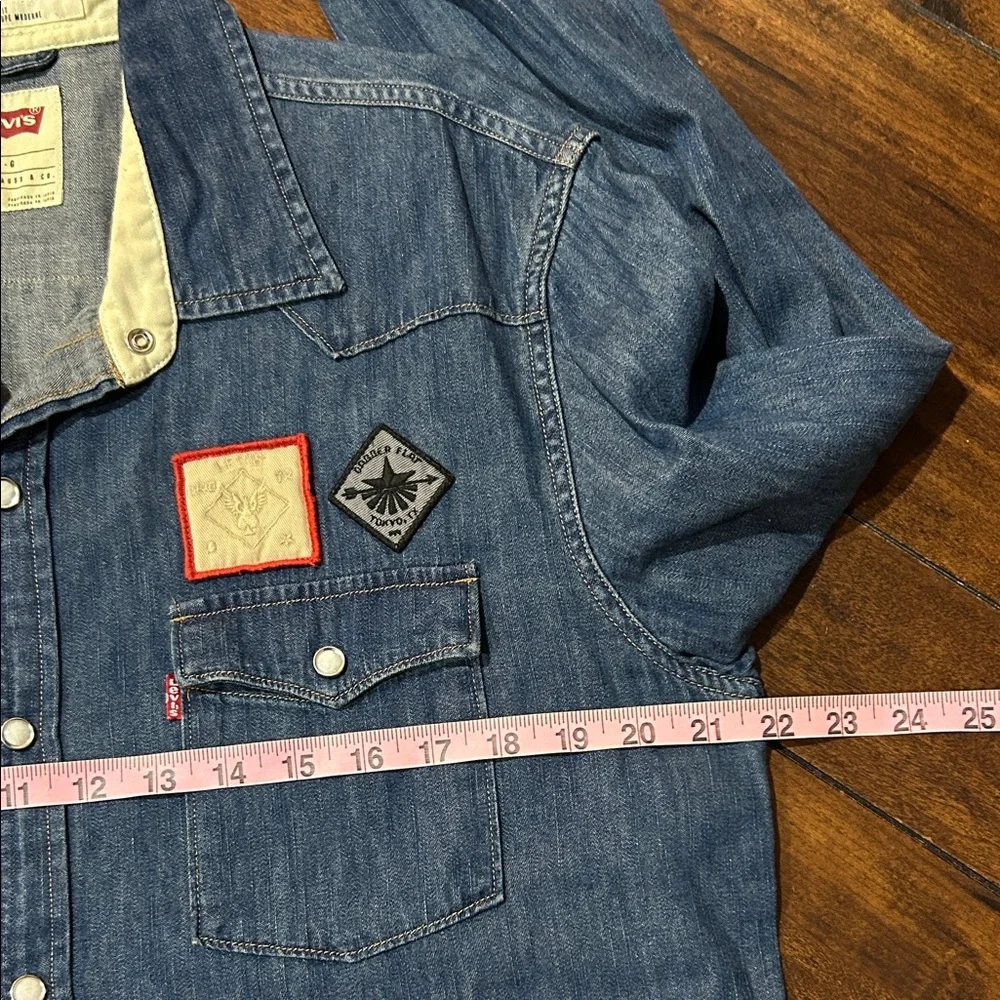 Levi's Blue Denim Shirt with Distinctive Patches